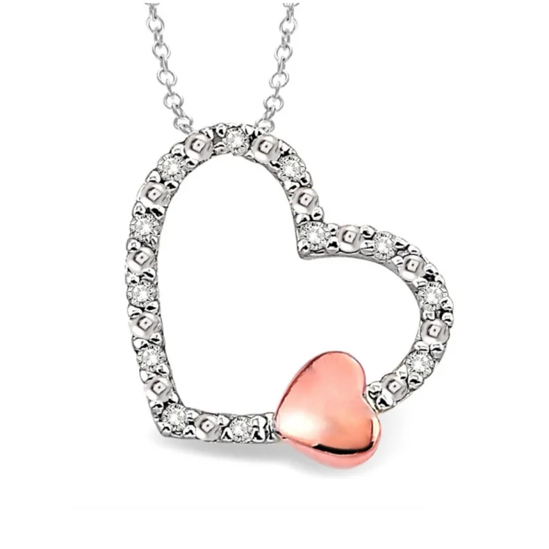 Women’s multi-layered necklace-1/20 Ctw Heart Shape Single Cut Diamond Pendant in Sterling Silver with Chain