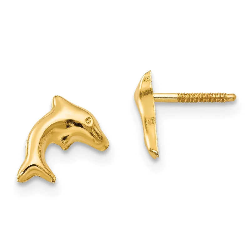 Women’s elegant earrings-14KT Yellow Gold 8X5MM Dolphin Earrings