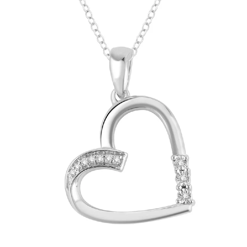 Women’s long necklace-Sterling Silver Diamond Accent Heart Pendant