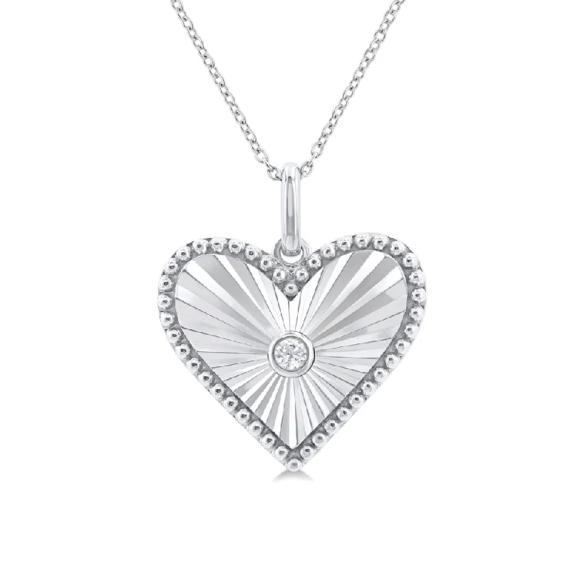 Women’s trendy necklace-1/20 ctw Heart Medallion Round Cut Diamond Pendant With Chain in Sterling Silver