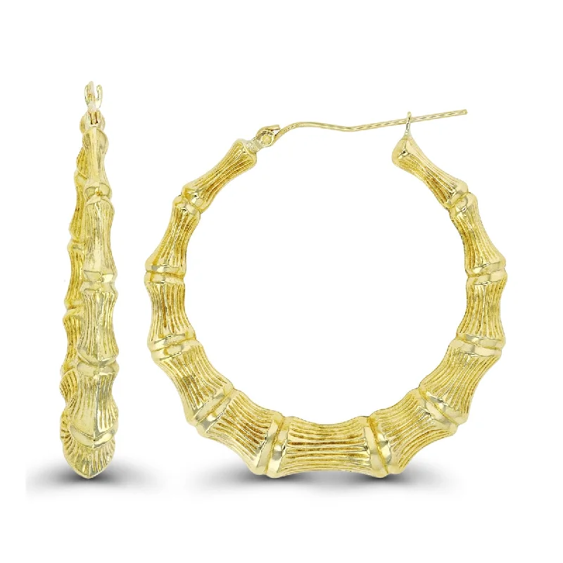 Women’s silver drop earrings-10KT Yellow Gold 43X6MM Hoop Bamboo Earrings