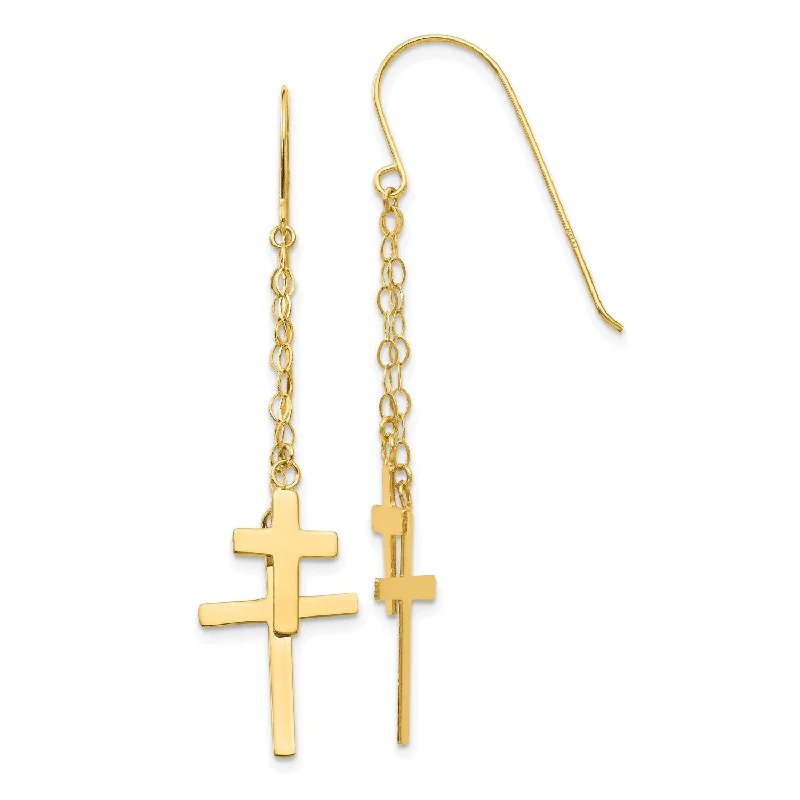 Women’s unique earrings-14KT Yellow Gold 56X12MM Drop & Dangle Cross Earrings