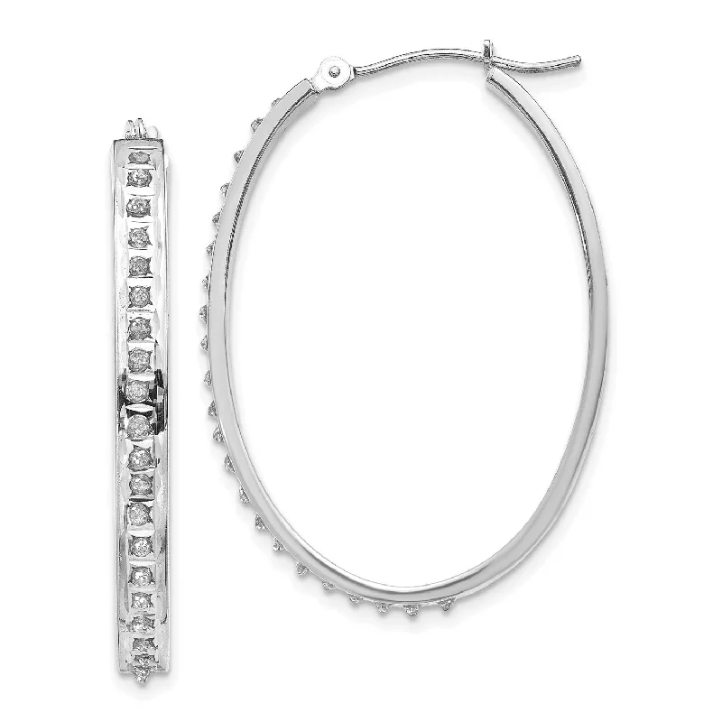 Women’s luxury earrings-Diamond Fascination 14KT White Gold 37X4MM Diamond Accent Hoop Earrings