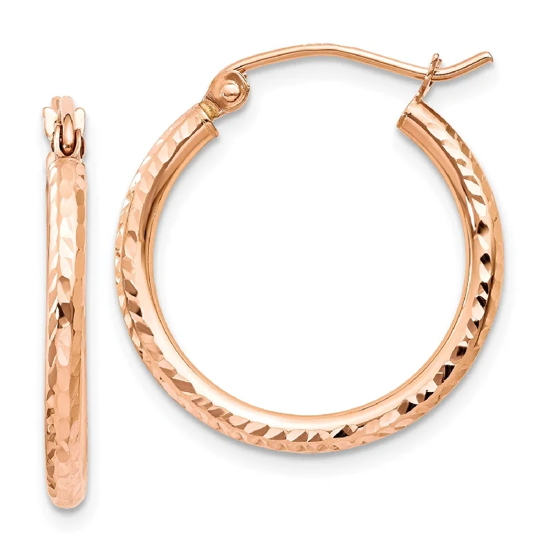 Women’s vintage gold earrings-14KT Rose Gold 20X2MM Diamond-cut Hoop Earrings