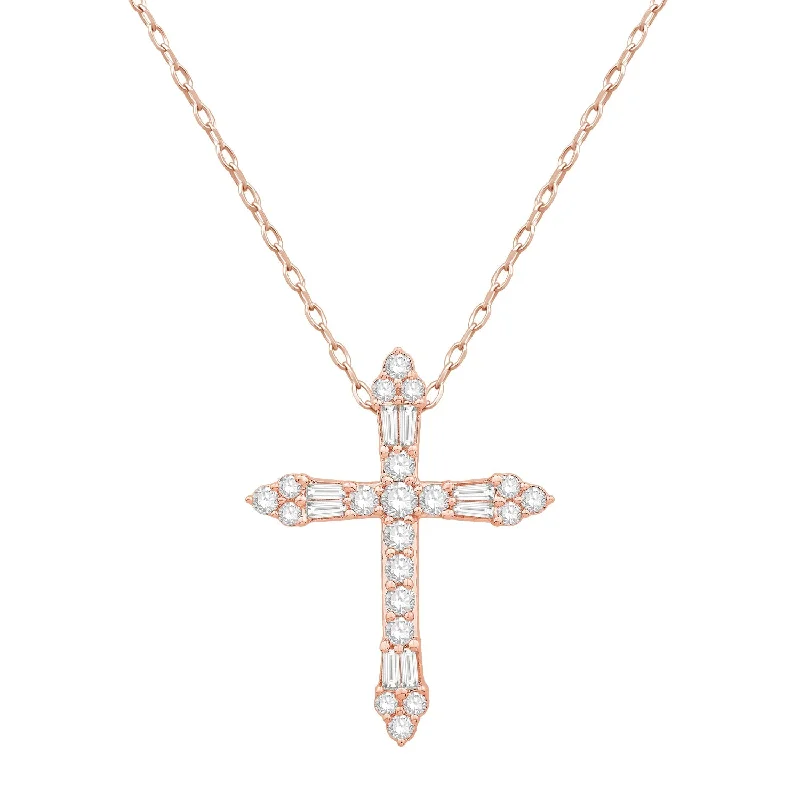 Women’s romantic heart necklace-14K Rose Gold Diamond Cross Pendant