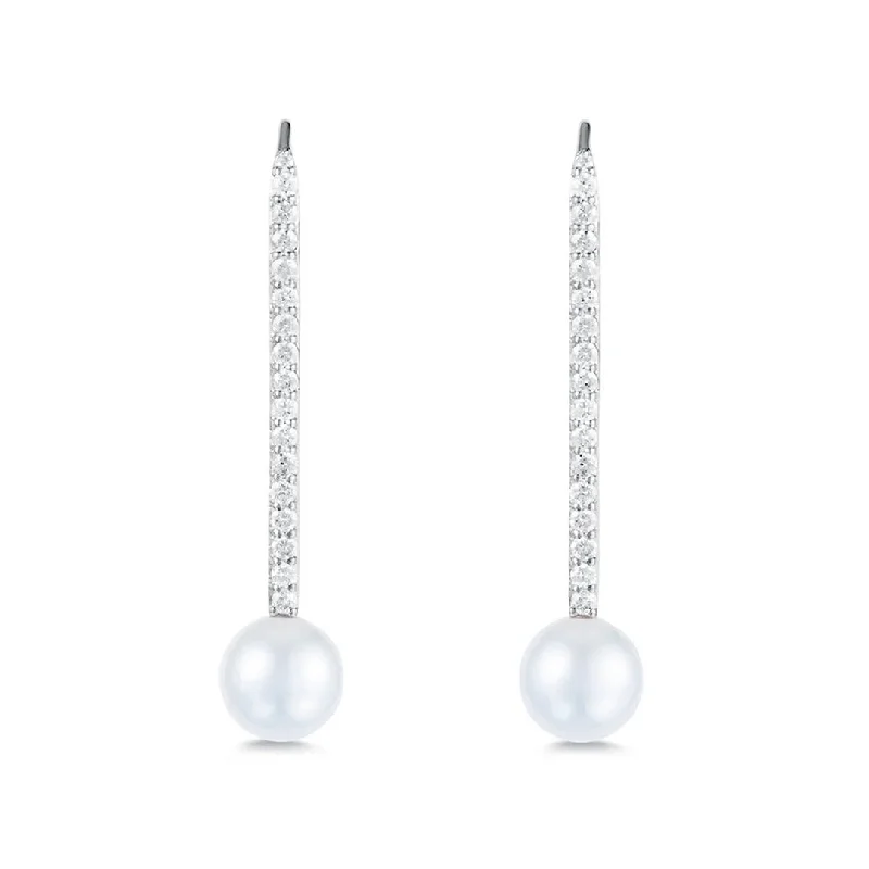 Women’s intricate design earrings-Diamond & Pearl Stick Earrings