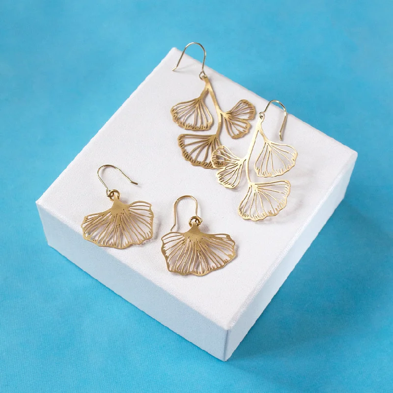 Women’s dangling pearl earrings-RAS Gingko Biloba 3 Leaf Earrings