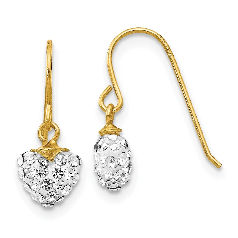 Women’s circular earrings-14KT Yellow Gold Crystal 15X7MM Drop & Dangle Heart Earrings