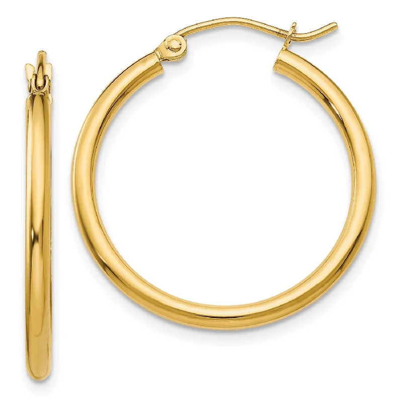 Women’s statement earrings-14KT Yellow Gold 25X2MM Hoop Earrings