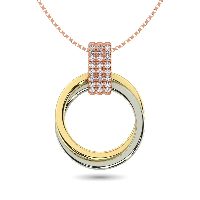 Women’s diamond necklace-Diamond 1/10 ct tw Circle Shape Pendant in 10K Three Tone Gold