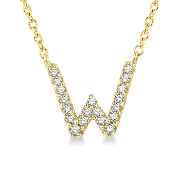 Women’s sterling silver necklace-1/20 ctw Initial 'W' Round Cut Diamond Pendant With Chain in 10K Yellow Gold