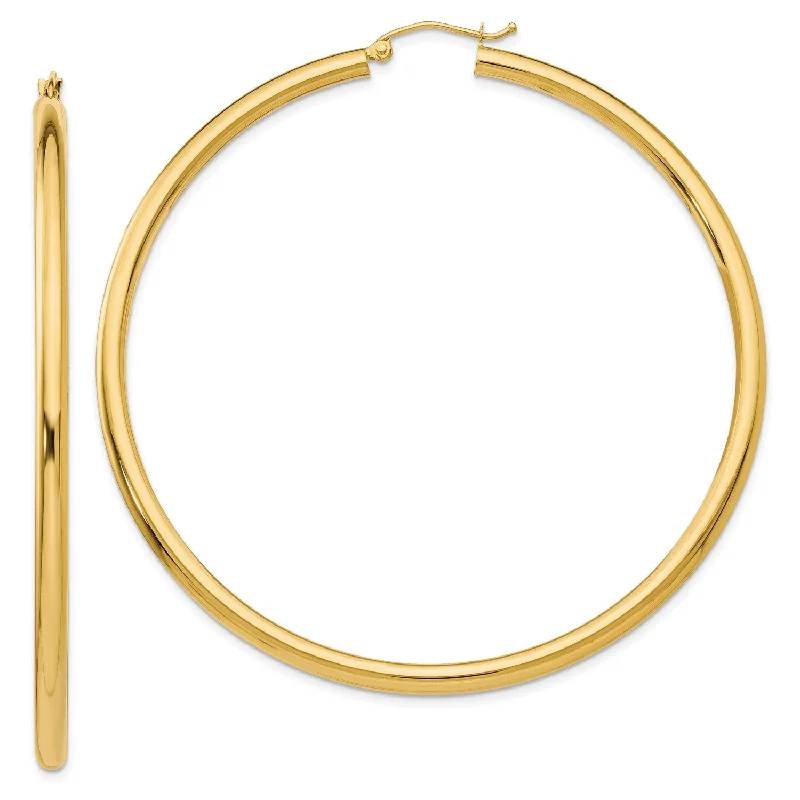 Women’s classic gold earrings-14KT Yellow Gold 65X3MM Hoop Earrings