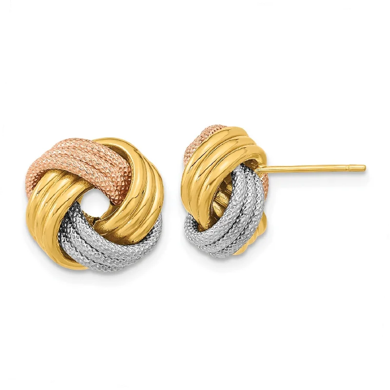 Women’s luxury diamond earrings-14KT Gold Tri-Color 12.5MM Love Knot Earrings