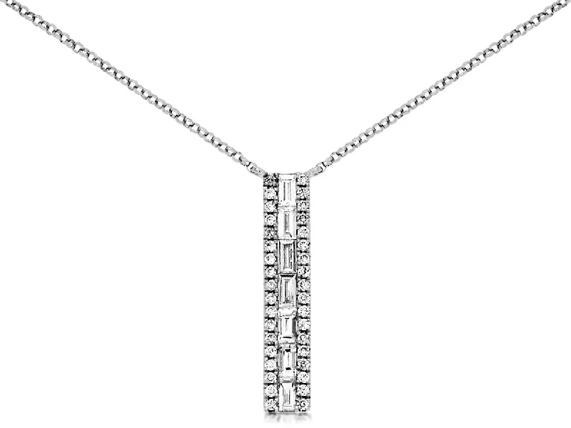 Women’s layered necklace-14k White Gold 0.43ctw Diamond Bar Pendant