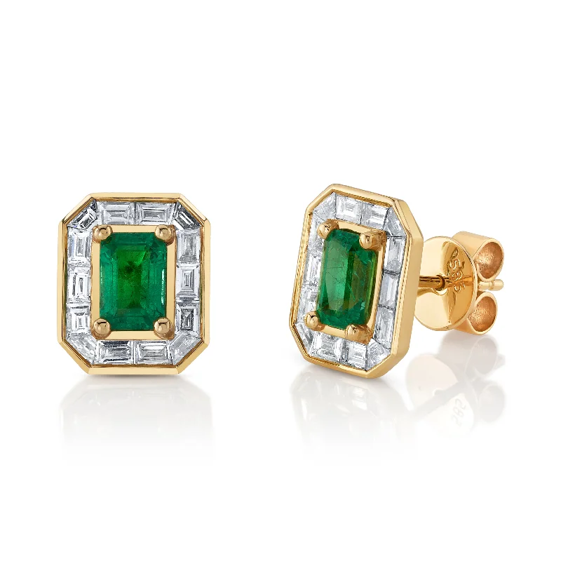 Women’s sapphire engagement ring-Emerald Diamond Multi-Baguette Studs, Pair