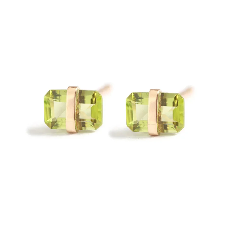 Women’s mixed-metal earrings-Bezel-Wrapped Peridot Stud Earrings