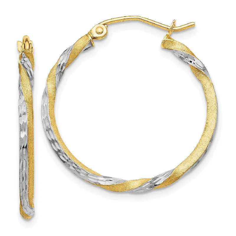 Women’s gemstone earrings-14KT Yellow Gold With Rhodium Plating 29X2MM Diamond-cut Twist Hoop Earrings