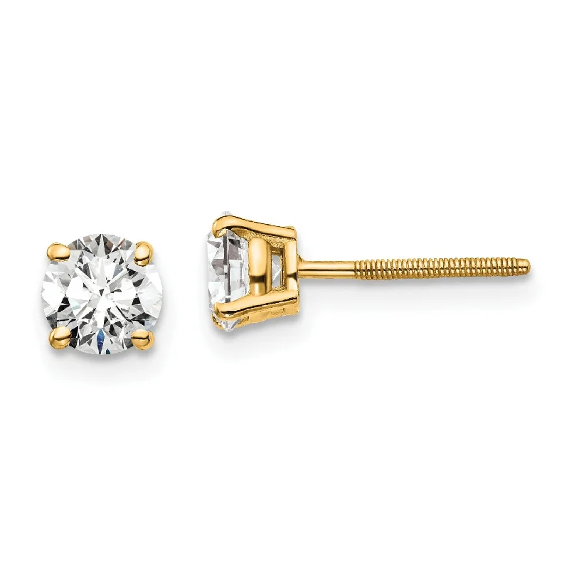 Women’s trendy earrings-EcoLove 1 CTW Round GHI or IGI or GSI Certified Lab Grown Diamond Stud Screwback Earrings in 14KT Yellow Gold