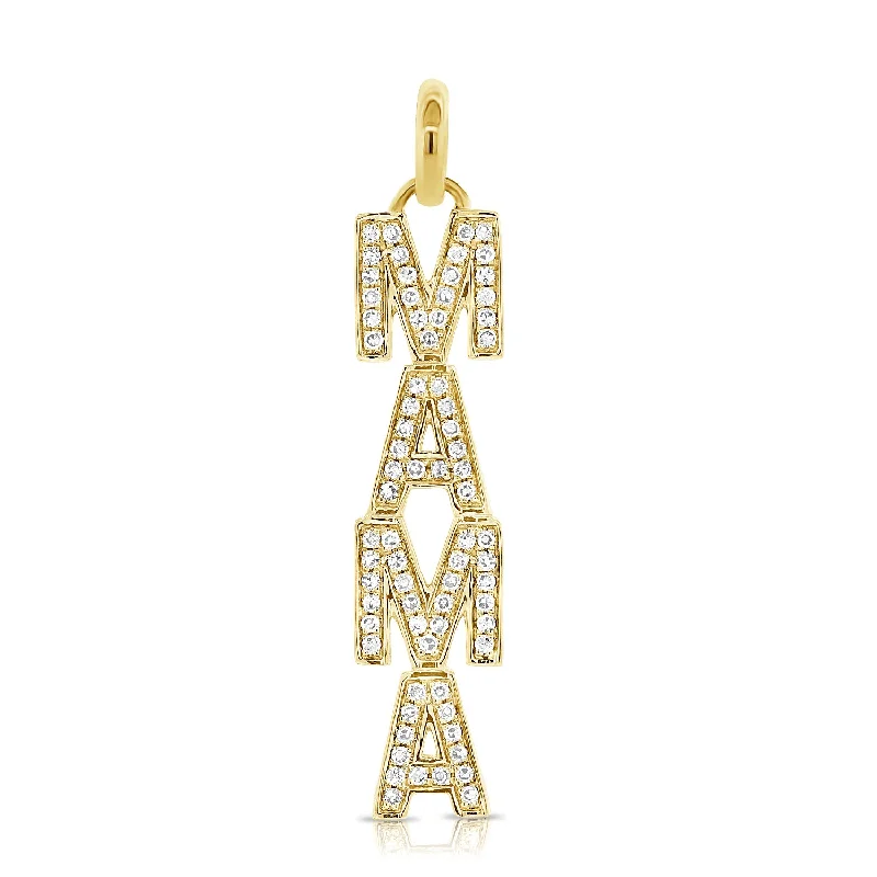 Women’s statement pendant necklace-14K Yellow Gold Diamond Mama Pendant