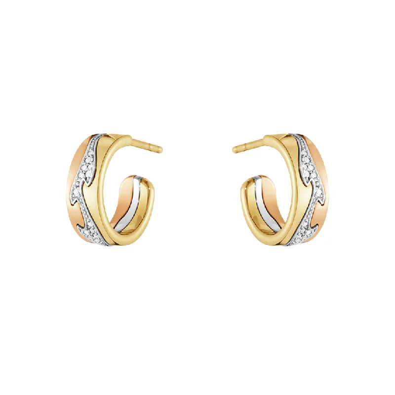 Women’s geometric earrings-Fusion Tri-Color Gold & Diamond Hoop Earrings