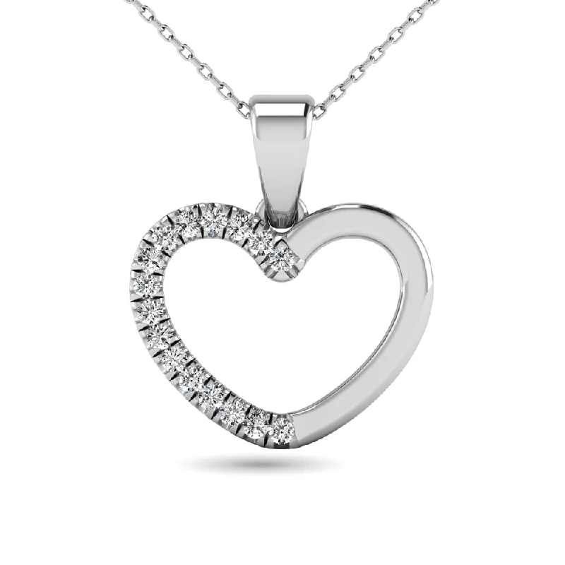 Women’s family necklace-10K White Gold 1/10 Ctw Diamond Heart Pendant