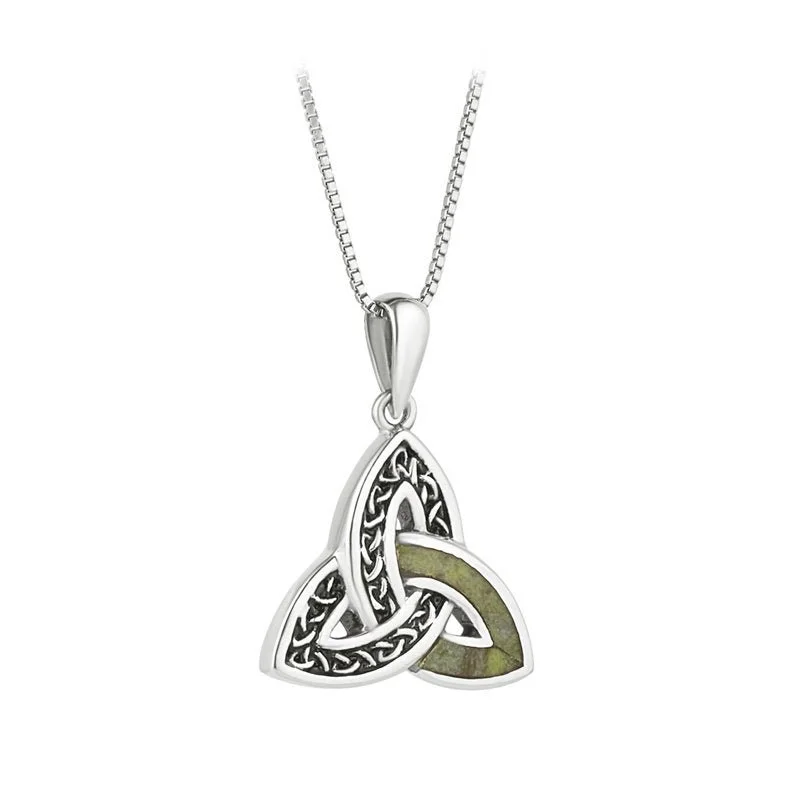 Women’s mixed-metal necklace-Sterling Silver Connemara Marble Trinity Knot Pendant with Chain - S47058