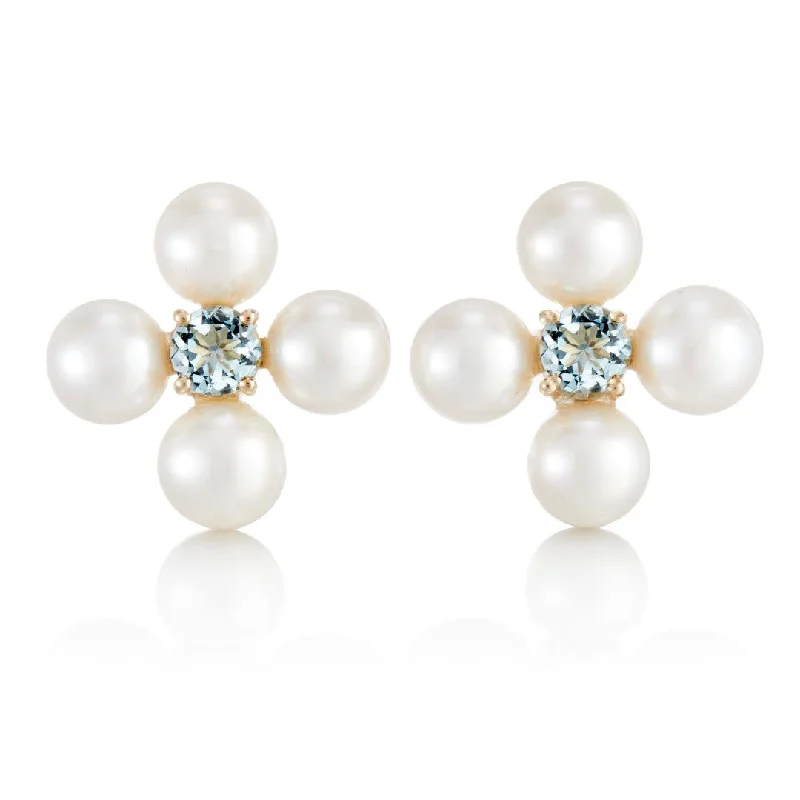 Women’s custom gemstone earrings-Flora Earrings in Pearls & Aquamarines