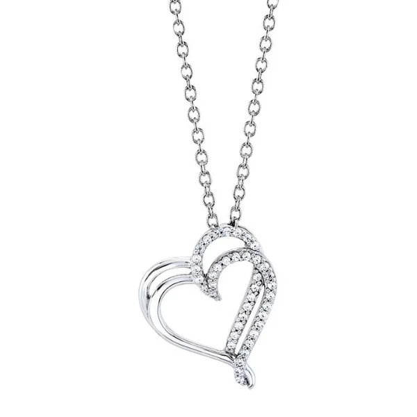 Women’s personalized name necklace-Diamond Double Heart Pendant in 10K White Gold