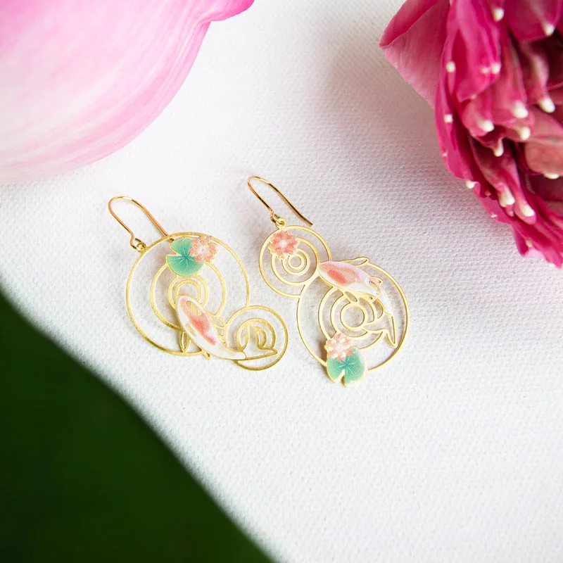 Women’s delicate gold earrings-Koi Pond Earrings