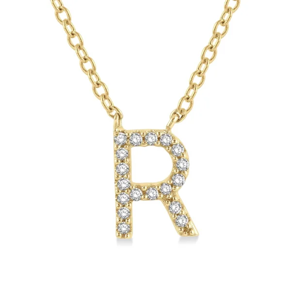 Women’s anniversary pendant necklace-1/20 ctw Initial 'R' Round Cut Diamond Pendant With Chain in 10K Yellow Gold