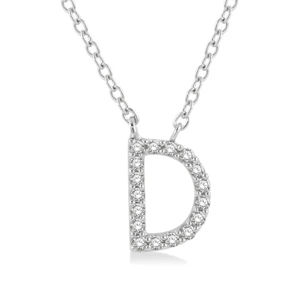 Women’s family necklace-1/20 ctw Initial 'D' Round Cut Diamond Pendant With Chain in 10K White Gold