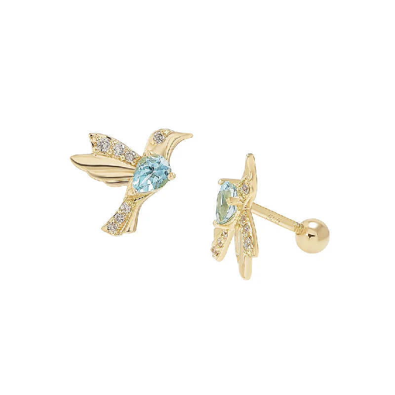 Women’s silver stud earrings-Child's Hummingbird Stud Earrings