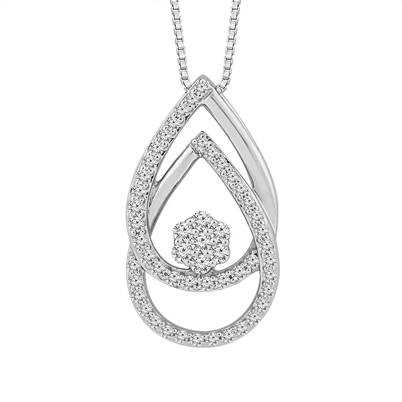 Women’s simple necklace-1/5 Ctw Double Pear Diamond Drop Pendant in 10 Karat White Gold