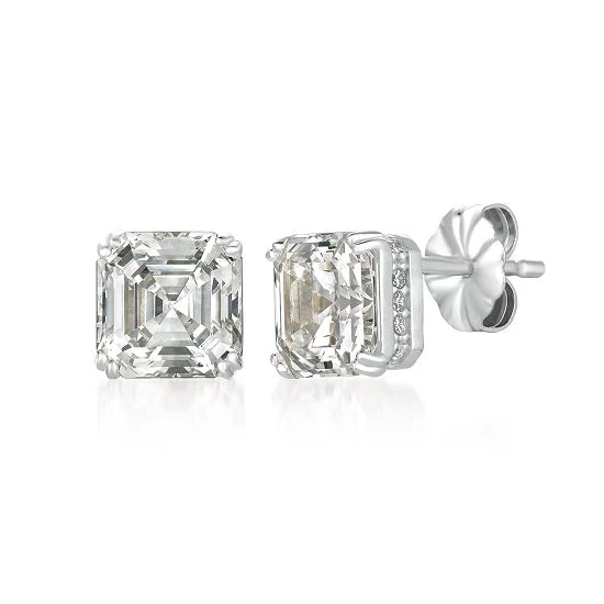 Women’s colorful earrings-Crislu Platinum Plated Sterling Silver Asscher Cubic Zirconia Earrings