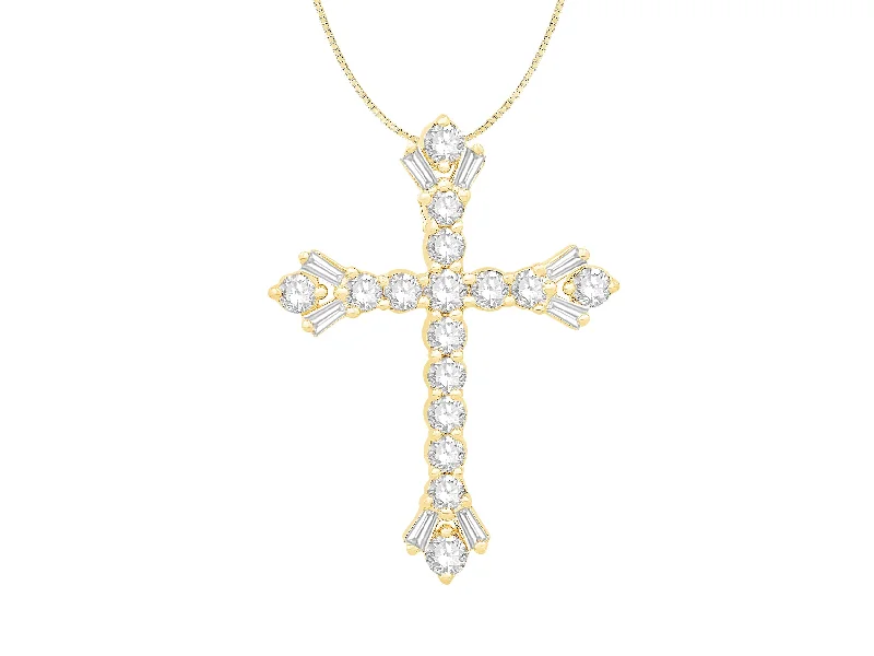 Women’s delicate necklace-14K Yellow Gold Diamond Cross Pendant