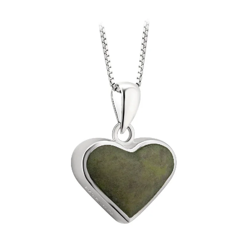 Women’s simple necklace-Sterling Silver Connemara Marble Heart Pendant with Chain - S46614