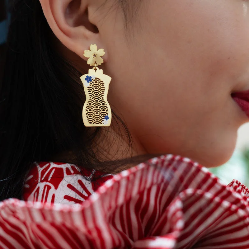 Women’s gold earrings-Floral Cheongsam Earrings