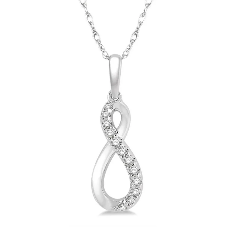 Women’s designer necklace-10k White Gold 1/10ctw Diamond Infinity Pendant