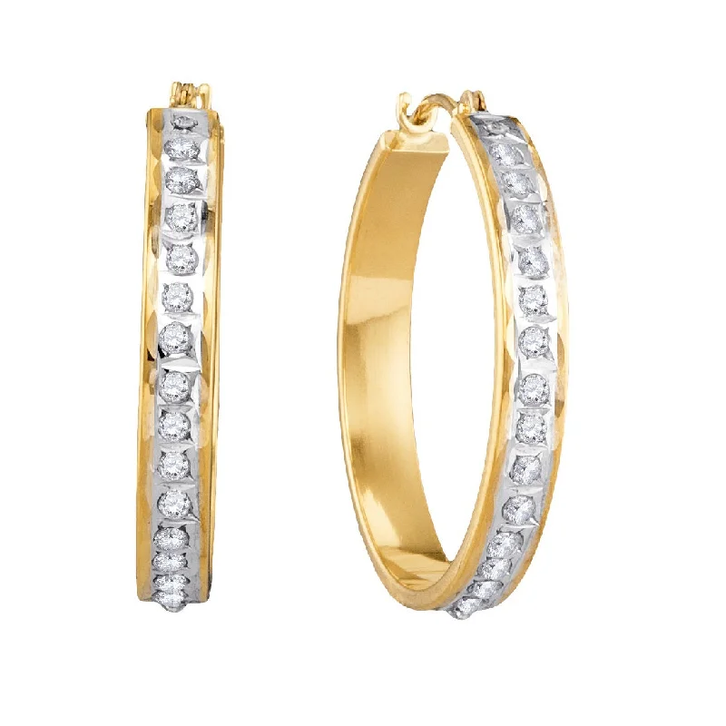 Women’s statement hoop earrings-Diamond Fascination 14KT Yellow Gold 25MM Diamond Accent Hoop Earrings