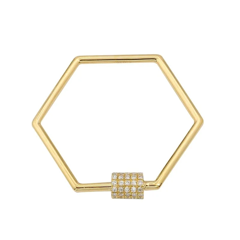 Women’s three-layered necklace-14 Yellow Gold Hexagon Shape Diamond Carbiner Pendant