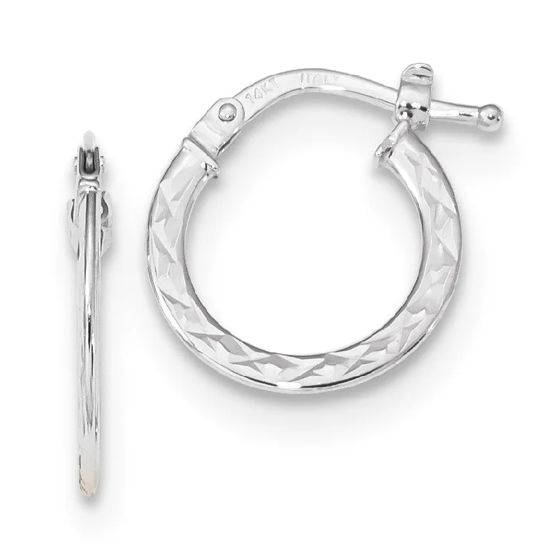 Women’s gold hoop drop earrings-14KT White Gold 15X1MM Diamond-cut Hoop Earrings