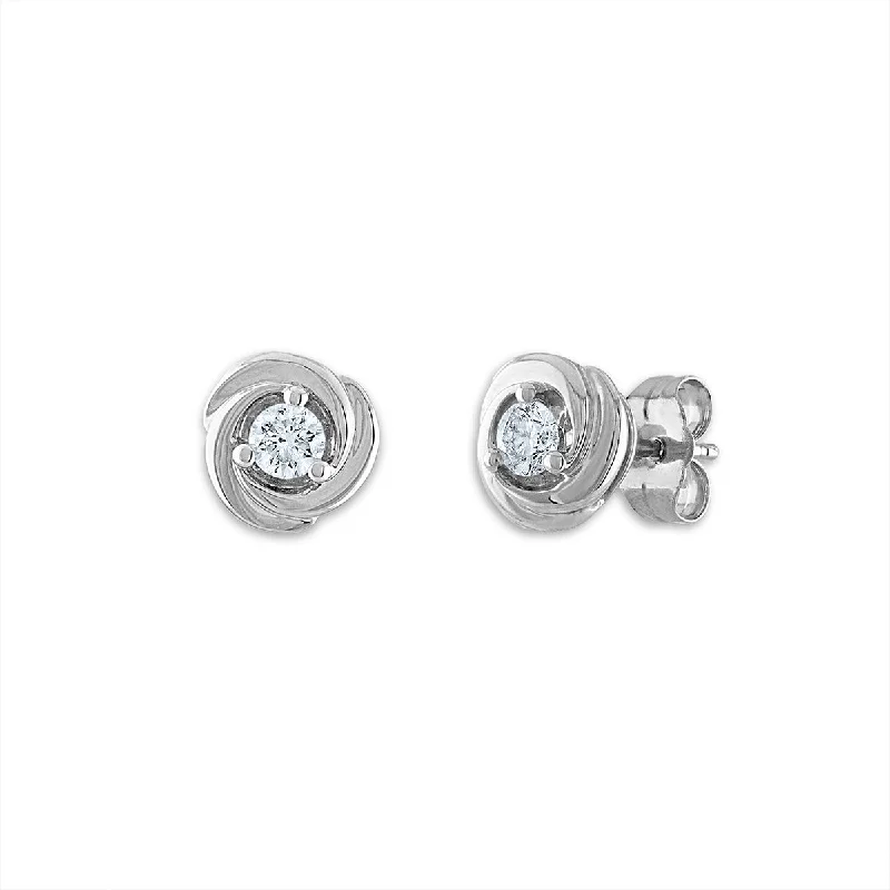 Women’s minimalist earrings-1/4 CTW Diamond Stud Love Knot Earrings in 10KT White Gold