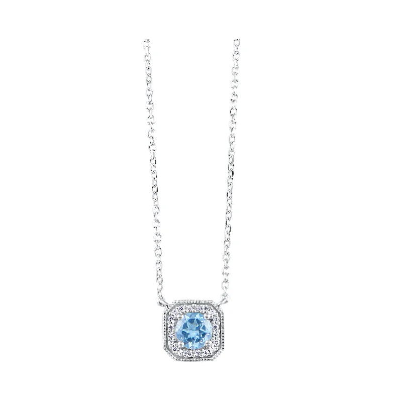 Women’s cubic zirconia necklace-10K White Gold Blue Topaz Diamond Pendant