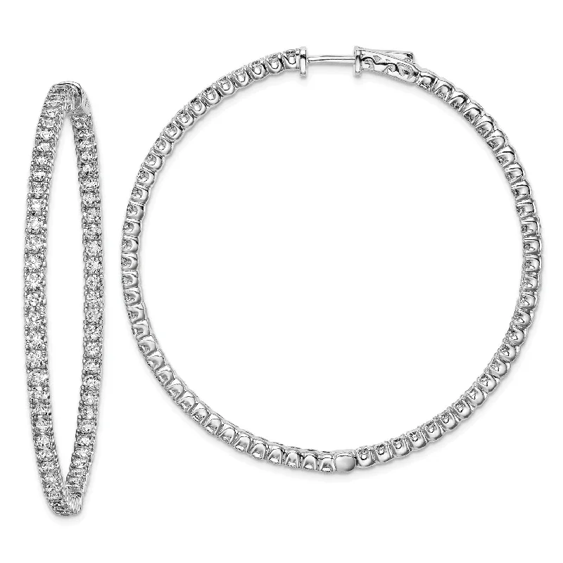 Women’s luxury diamond earrings-Sterling Silver Cubic Zirconia 50MM Safety Clasp In & Out Hoop Earrings