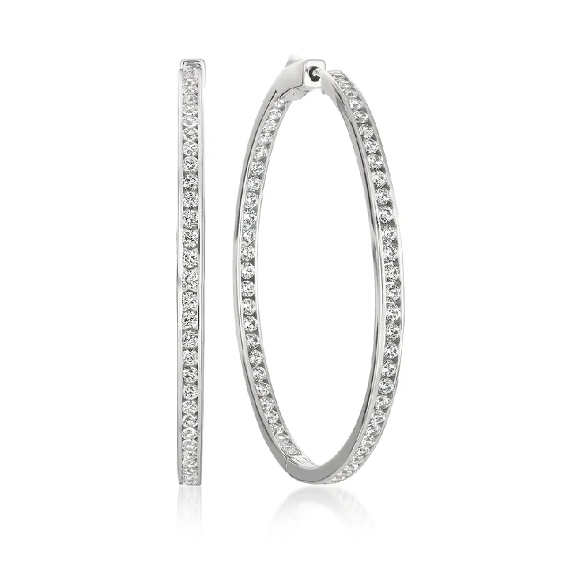 Women’s square earrings-Crislu Platinum Plated Sterling Silver Cubic Zirconia In & Out Hoop Earrings