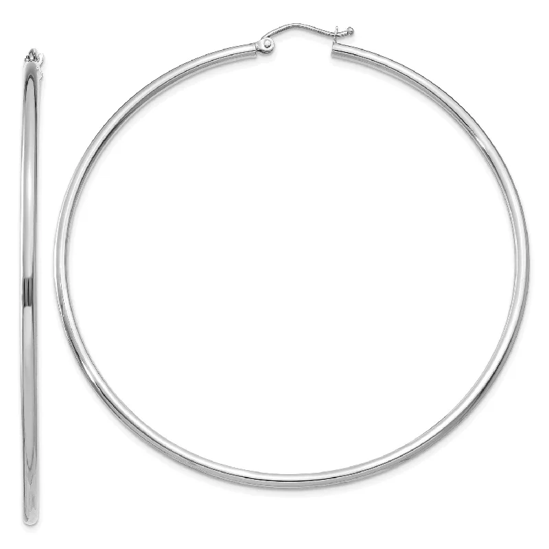 Women’s simple stud earrings-10KT White Gold 60X2MM Hoop Earrings