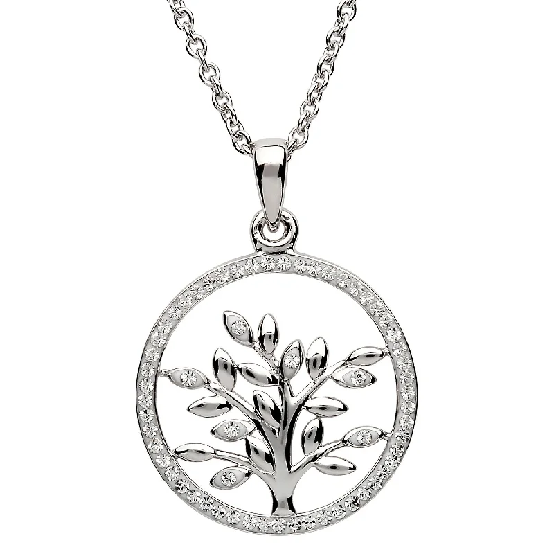 Women’s chic necklace-Sterling Silver Tree Of Life Pendant and Chain Embellished With Swarovski Crystals ST50