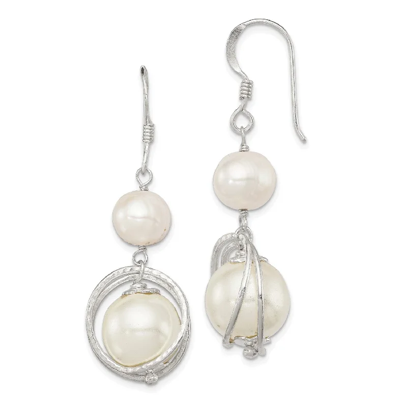 Women’s fashion earrings-Sterling Silver Pearl and Shell Pearl 44X12MM Drop & Dangle Earrings