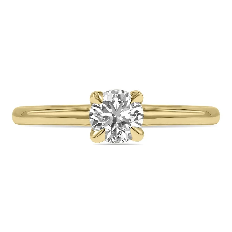 Women’s handmade ring-Marquee Lab Grown Certified 1/2 Carat Diamond Solitaire Ring in 14K Yellow Gold (F-G Color, S1-S2 Clarity)