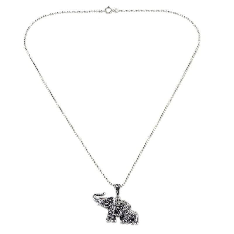 Women’s intricate design ring-NOVICA Glittering Elephants, Garnet and marcasite pendant necklace - 1.1" L x 1.4" W